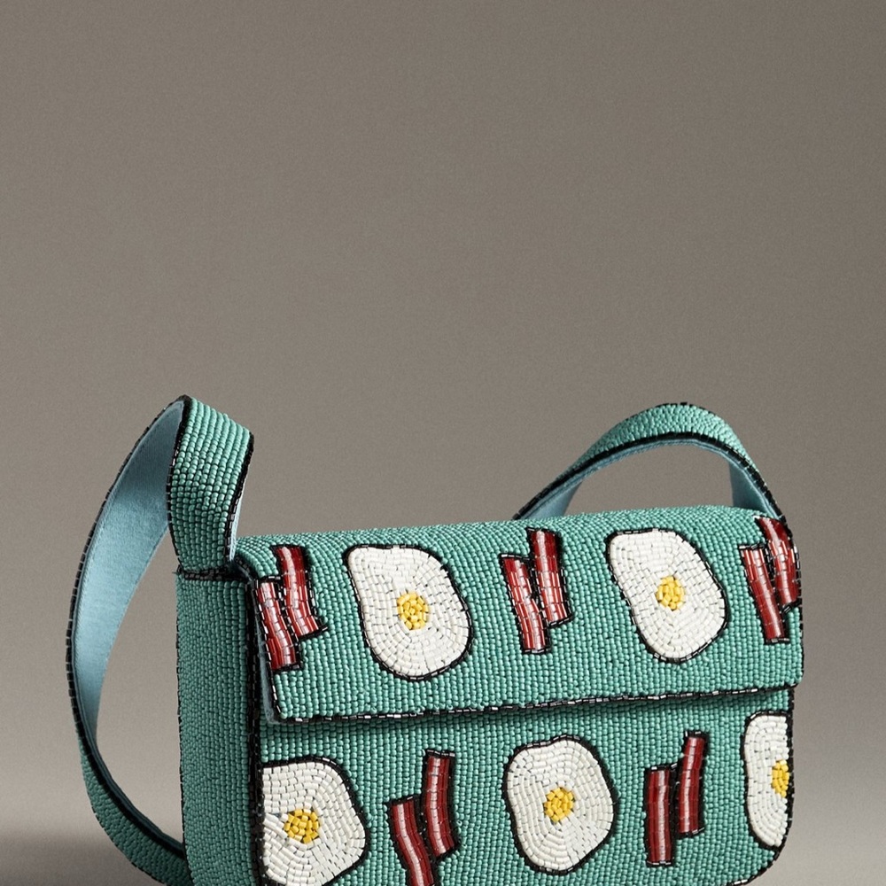 NWT Anthropologie Fiona Beaded Bag Eggs and Bacon Design Viral Purse Summer 2025